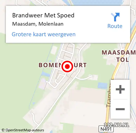 Locatie op kaart van de 112 melding: Brandweer Met Spoed Naar Maasdam, Molenlaan op 13 oktober 2019 02:24