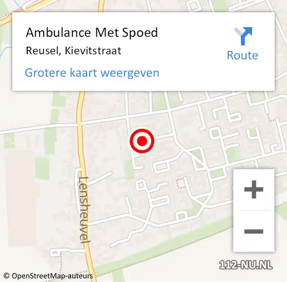 Locatie op kaart van de 112 melding: Ambulance Met Spoed Naar Reusel, Kievitstraat op 13 oktober 2019 05:54