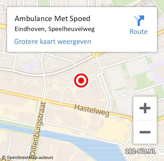 Locatie op kaart van de 112 melding: Ambulance Met Spoed Naar Eindhoven, Speelheuvelweg op 13 oktober 2019 06:04