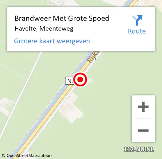 Locatie op kaart van de 112 melding: Brandweer Met Grote Spoed Naar Havelte, Meenteweg op 13 oktober 2019 08:41