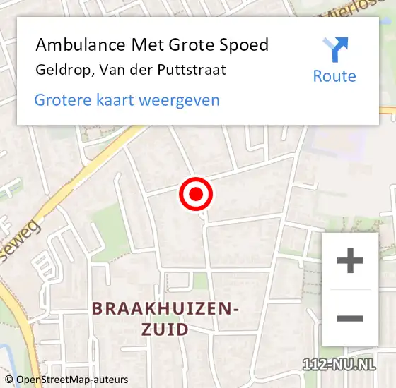 Locatie op kaart van de 112 melding: Ambulance Met Grote Spoed Naar Geldrop, Van der Puttstraat op 13 oktober 2019 09:36