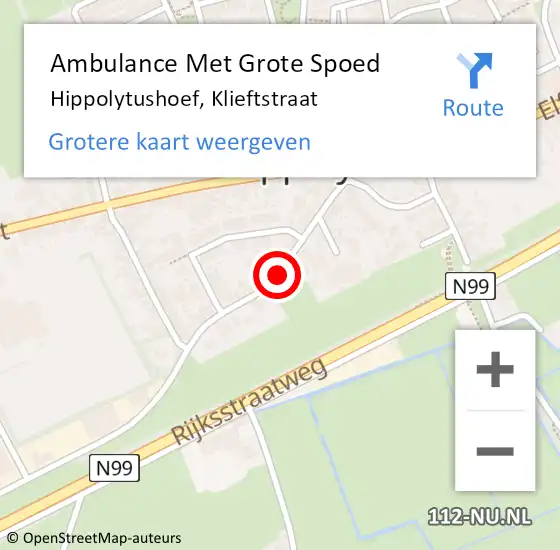 Locatie op kaart van de 112 melding: Ambulance Met Grote Spoed Naar Hippolytushoef, Klieftstraat op 13 oktober 2019 09:51