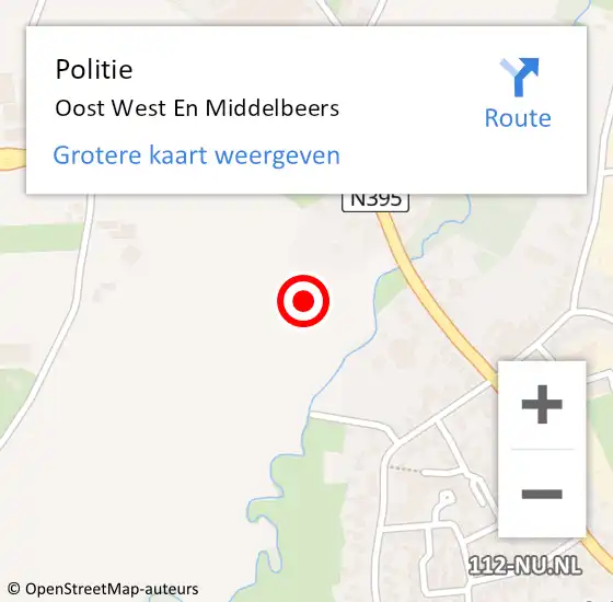 Locatie op kaart van de 112 melding: Politie Oost West En Middelbeers op 13 oktober 2019 11:14