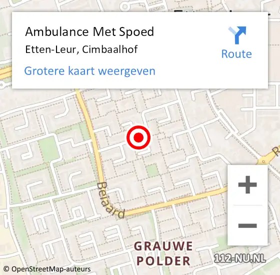 Locatie op kaart van de 112 melding: Ambulance Met Spoed Naar Etten-Leur, Cimbaalhof op 13 oktober 2019 11:43