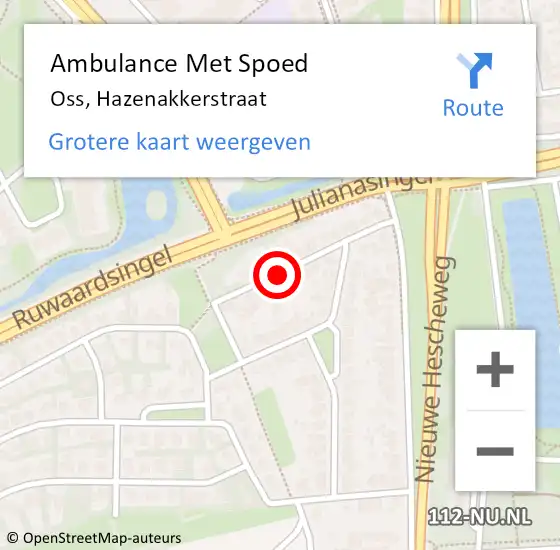 Locatie op kaart van de 112 melding: Ambulance Met Spoed Naar Oss, Hazenakkerstraat op 13 oktober 2019 11:49