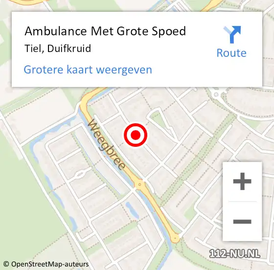 Locatie op kaart van de 112 melding: Ambulance Met Grote Spoed Naar Tiel, Duifkruid op 13 oktober 2019 12:33
