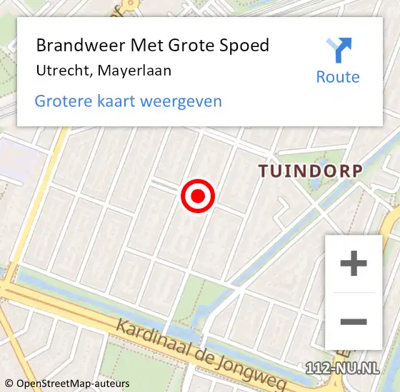 Locatie op kaart van de 112 melding: Brandweer Met Grote Spoed Naar Utrecht, Mayerlaan op 13 oktober 2019 12:43