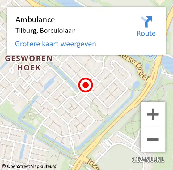 Locatie op kaart van de 112 melding: Ambulance Tilburg, Borculolaan op 13 oktober 2019 12:56