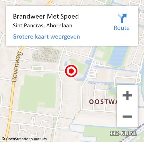 Locatie op kaart van de 112 melding: Brandweer Met Spoed Naar Sint Pancras, Ahornlaan op 13 oktober 2019 13:48