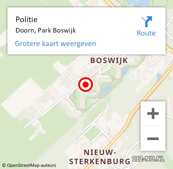 Locatie op kaart van de 112 melding: Politie Doorn, Park Boswijk op 13 oktober 2019 15:20