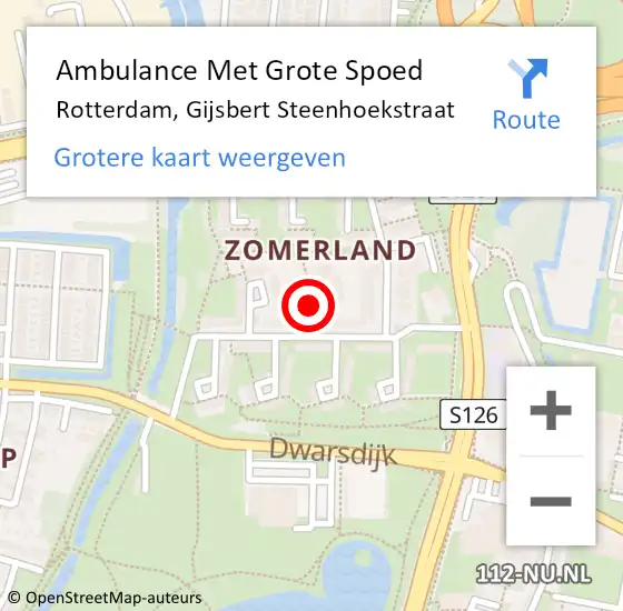 Locatie op kaart van de 112 melding: Ambulance Met Grote Spoed Naar Rotterdam, Gijsbert Steenhoekstraat op 13 oktober 2019 15:30