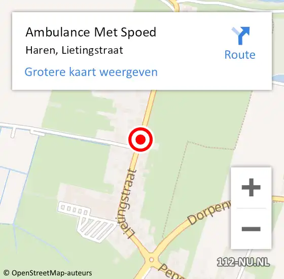 Locatie op kaart van de 112 melding: Ambulance Met Spoed Naar Haren, Lietingstraat op 13 oktober 2019 15:32