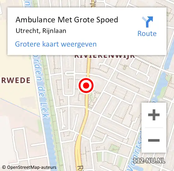Locatie op kaart van de 112 melding: Ambulance Met Grote Spoed Naar Utrecht, Rijnlaan op 13 oktober 2019 15:53