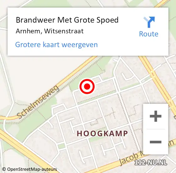 Locatie op kaart van de 112 melding: Brandweer Met Grote Spoed Naar Arnhem, Witsenstraat op 13 oktober 2019 16:58