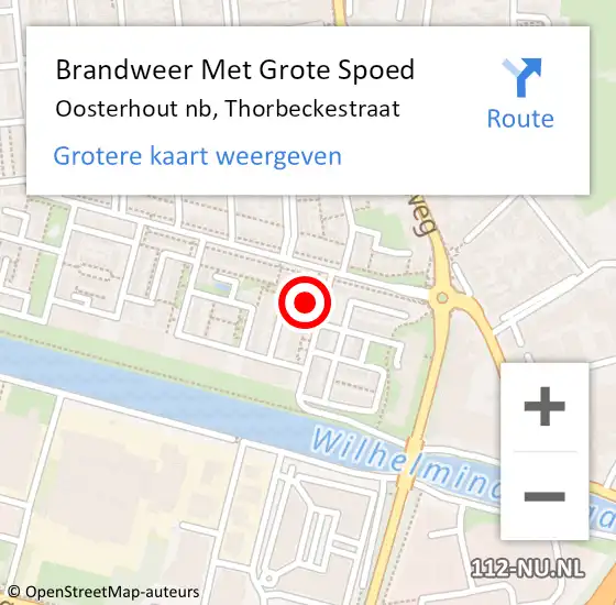 Locatie op kaart van de 112 melding: Brandweer Met Grote Spoed Naar Oosterhout nb, Thorbeckestraat op 13 oktober 2019 17:47