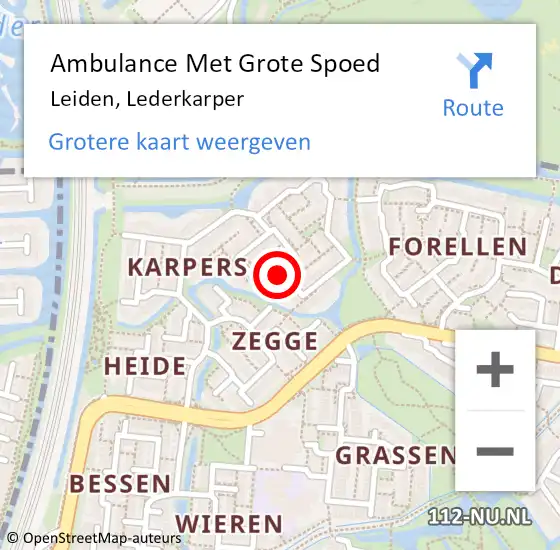 Locatie op kaart van de 112 melding: Ambulance Met Grote Spoed Naar Leiden, Lederkarper op 14 oktober 2019 00:03