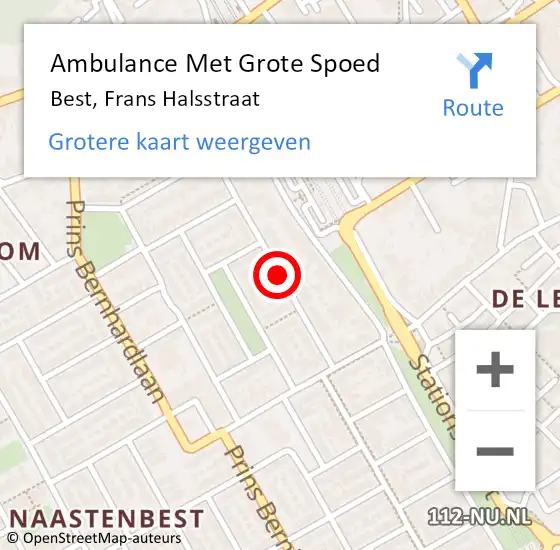 Locatie op kaart van de 112 melding: Ambulance Met Grote Spoed Naar Best, Frans Halsstraat op 14 oktober 2019 00:19