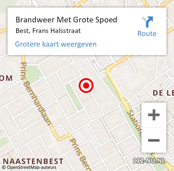 Locatie op kaart van de 112 melding: Brandweer Met Grote Spoed Naar Best, Frans Halsstraat op 14 oktober 2019 00:19