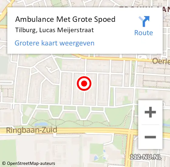 Locatie op kaart van de 112 melding: Ambulance Met Grote Spoed Naar Tilburg, Lucas Meijerstraat op 14 oktober 2019 02:09