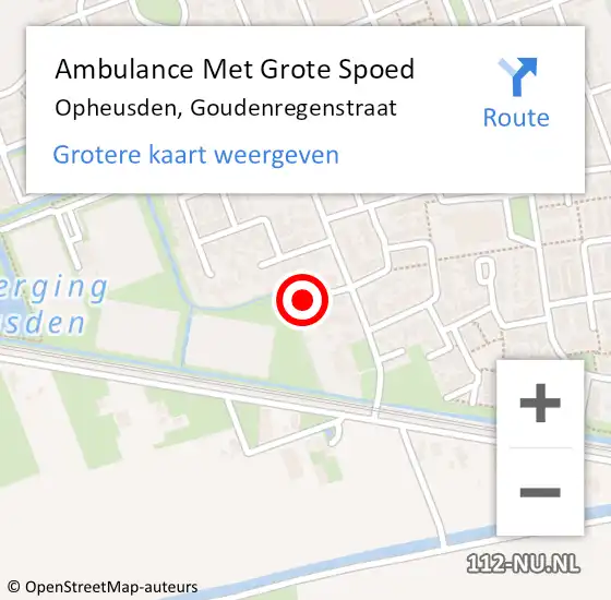 Locatie op kaart van de 112 melding: Ambulance Met Grote Spoed Naar Opheusden, Goudenregenstraat op 14 oktober 2019 06:48