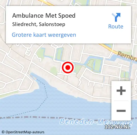 Locatie op kaart van de 112 melding: Ambulance Met Spoed Naar Sliedrecht, Salonstoep op 14 oktober 2019 08:05