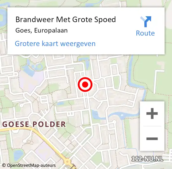 Locatie op kaart van de 112 melding: Brandweer Met Grote Spoed Naar Goes, Europalaan op 14 oktober 2019 08:17