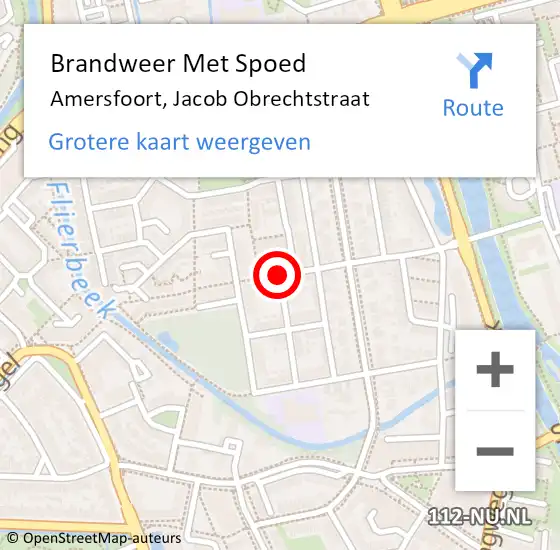 Locatie op kaart van de 112 melding: Brandweer Met Spoed Naar Amersfoort, Jacob Obrechtstraat op 14 oktober 2019 09:48