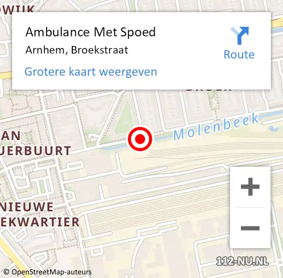 Locatie op kaart van de 112 melding: Ambulance Met Spoed Naar Arnhem, Broekstraat op 14 oktober 2019 10:07