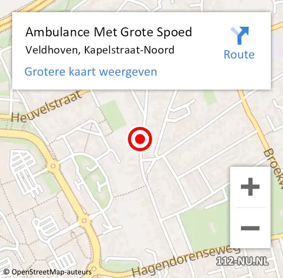 Locatie op kaart van de 112 melding: Ambulance Met Grote Spoed Naar Veldhoven, Kapelstraat-Noord op 14 oktober 2019 11:12