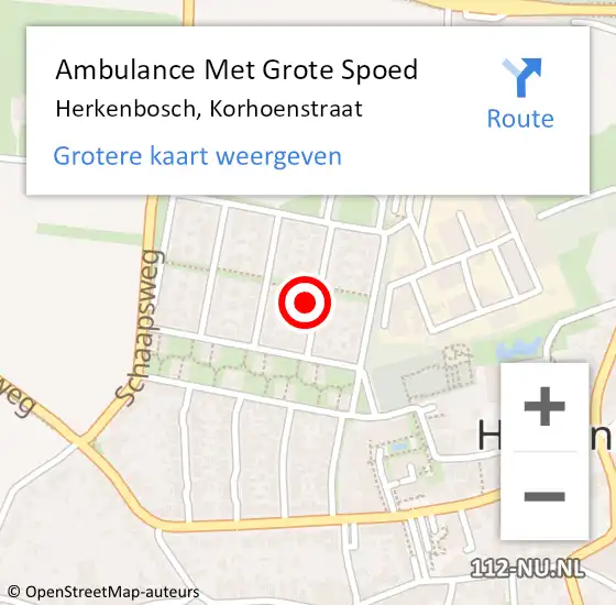 Locatie op kaart van de 112 melding: Ambulance Met Grote Spoed Naar Herkenbosch, Korhoenstraat op 16 april 2014 17:12