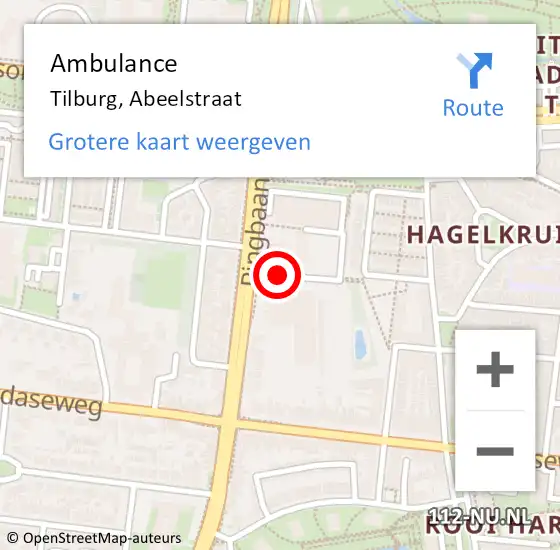 Locatie op kaart van de 112 melding: Ambulance Tilburg, Abeelstraat op 14 oktober 2019 12:22