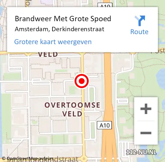 Locatie op kaart van de 112 melding: Brandweer Met Grote Spoed Naar Amsterdam, Derkinderenstraat op 14 oktober 2019 13:10