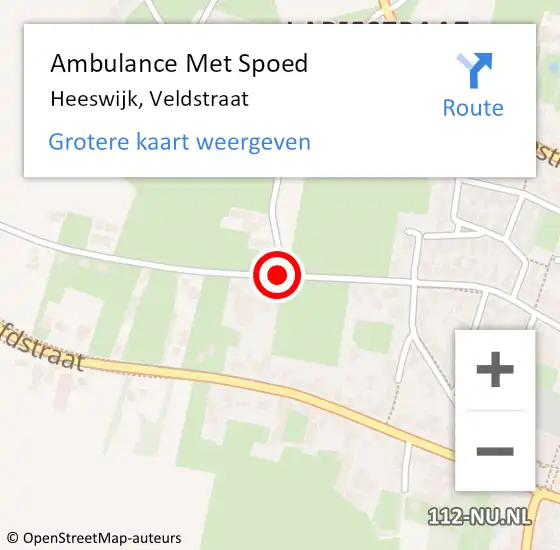 Locatie op kaart van de 112 melding: Ambulance Met Spoed Naar Heeswijk, Veldstraat op 14 oktober 2019 13:24