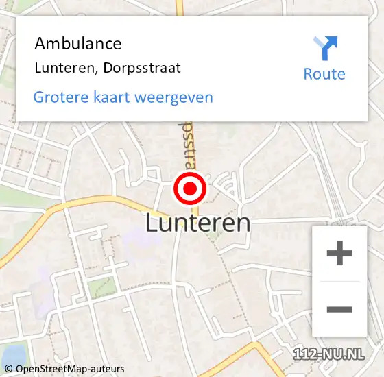 Locatie op kaart van de 112 melding: Ambulance Lunteren, Dorpsstraat op 14 oktober 2019 15:31