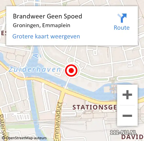 Locatie op kaart van de 112 melding: Brandweer Geen Spoed Naar Groningen, Emmaplein op 14 oktober 2019 15:53