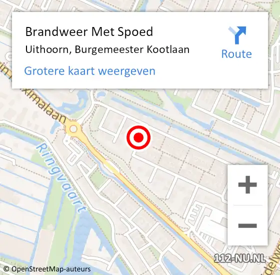 Locatie op kaart van de 112 melding: Brandweer Met Spoed Naar Uithoorn, Burgemeester Kootlaan op 14 oktober 2019 16:28