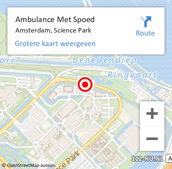 Locatie op kaart van de 112 melding: Ambulance Met Spoed Naar Amsterdam, Science Park op 14 oktober 2019 17:13
