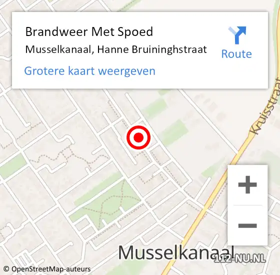 Locatie op kaart van de 112 melding: Brandweer Met Spoed Naar Musselkanaal, Hanne Bruininghstraat op 14 oktober 2019 21:26