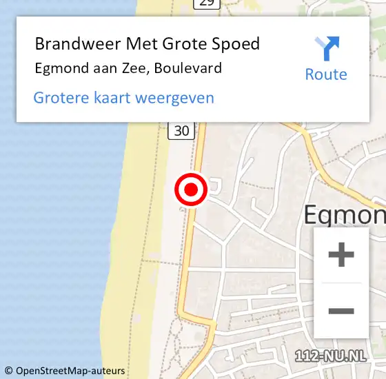 Locatie op kaart van de 112 melding: Brandweer Met Grote Spoed Naar Egmond aan Zee, Boulevard op 14 oktober 2019 21:59