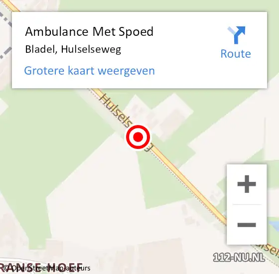 Locatie op kaart van de 112 melding: Ambulance Met Spoed Naar Bladel, Hulselseweg op 15 oktober 2019 00:10