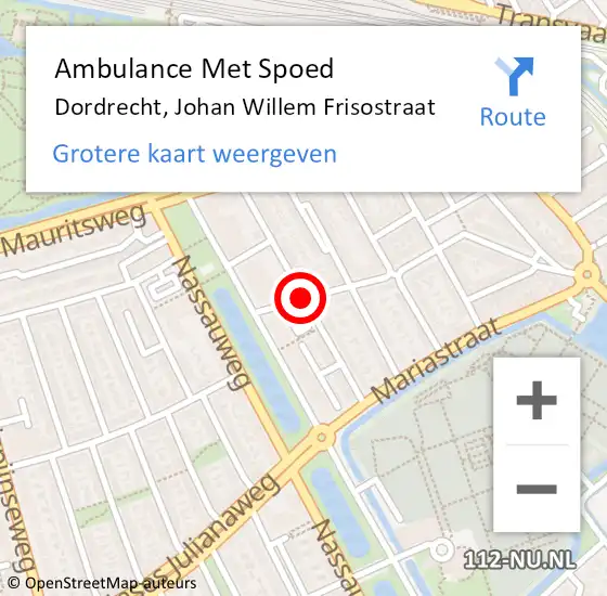 Locatie op kaart van de 112 melding: Ambulance Met Spoed Naar Dordrecht, Johan Willem Frisostraat op 15 oktober 2019 00:13