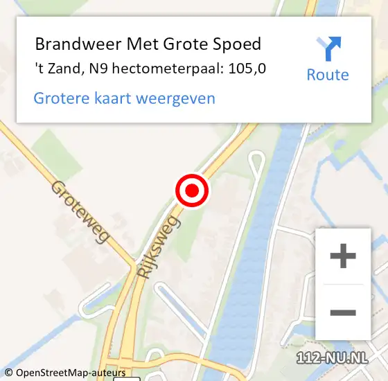 Locatie op kaart van de 112 melding: Brandweer Met Grote Spoed Naar 't Zand, N9 hectometerpaal: 105,0 op 15 oktober 2019 02:27