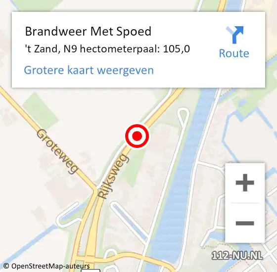 Locatie op kaart van de 112 melding: Brandweer Met Spoed Naar 't Zand, N9 hectometerpaal: 105,0 op 15 oktober 2019 02:59