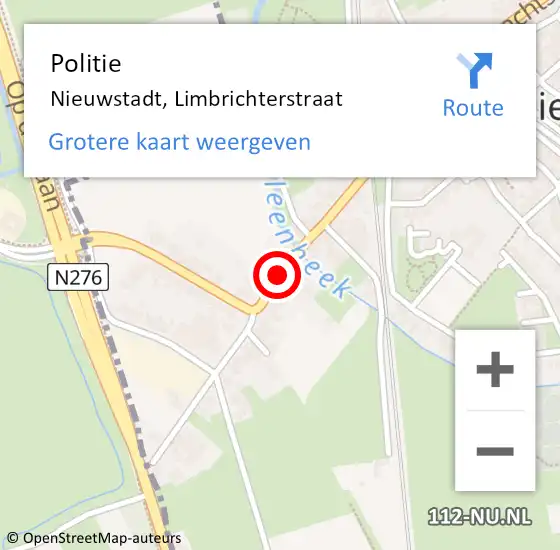 Locatie op kaart van de 112 melding: Politie Nieuwstadt, Limbrichterstraat op 15 oktober 2019 10:10