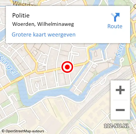 Locatie op kaart van de 112 melding: Politie Woerden, Wilhelminaweg op 15 oktober 2019 11:41