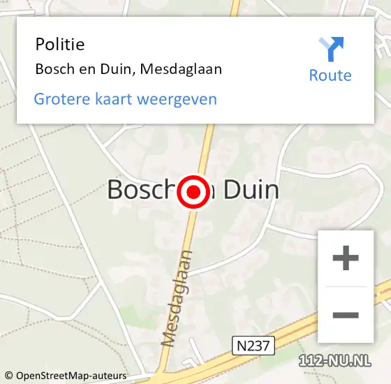 Locatie op kaart van de 112 melding: Politie Bosch en Duin, Mesdaglaan op 15 oktober 2019 12:00