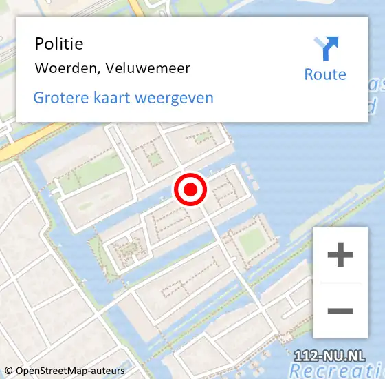 Locatie op kaart van de 112 melding: Politie Woerden, Veluwemeer op 15 oktober 2019 12:10