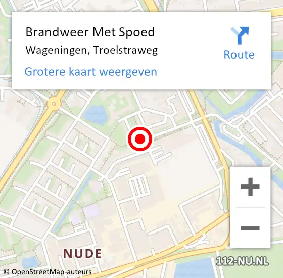 Locatie op kaart van de 112 melding: Brandweer Met Spoed Naar Wageningen, Troelstraweg op 15 oktober 2019 12:37