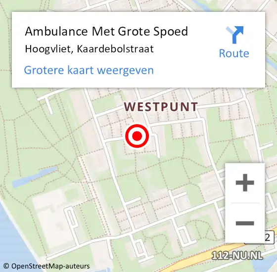 Locatie op kaart van de 112 melding: Ambulance Met Grote Spoed Naar Hoogvliet, Kaardebolstraat op 15 oktober 2019 13:12