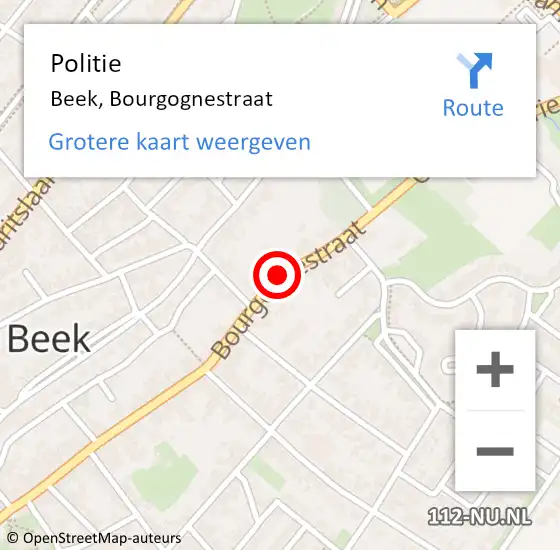 Locatie op kaart van de 112 melding: Politie Beek, Bourgognestraat op 15 oktober 2019 13:14